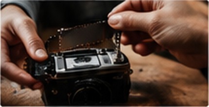 Mains chargeant une pellicule dans un appareil photo argentique
